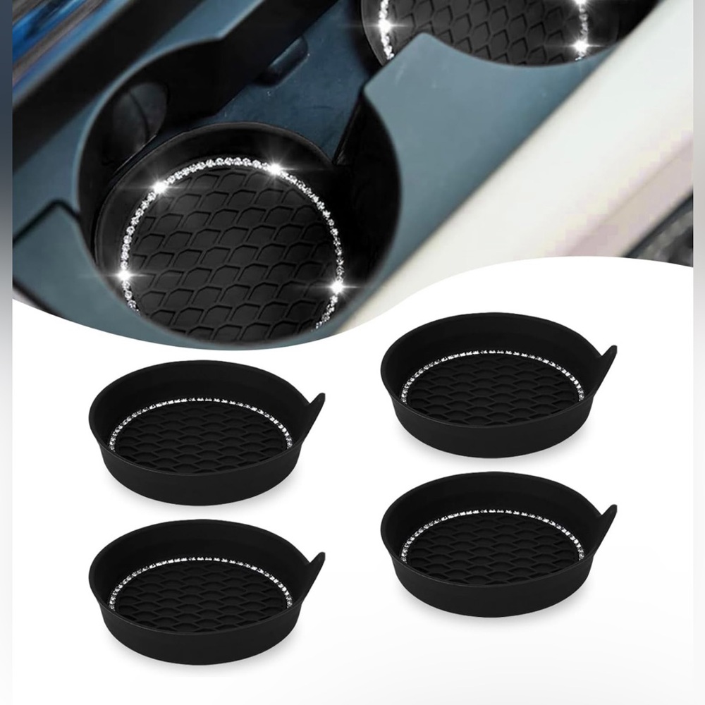 Black Bling Rhinestone Car Coasters for Cup Holder 4 packs